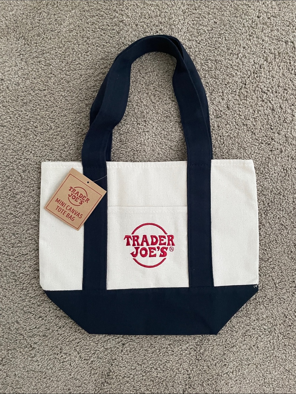 Trader Joe's White & Navy Canvas Tote Bag